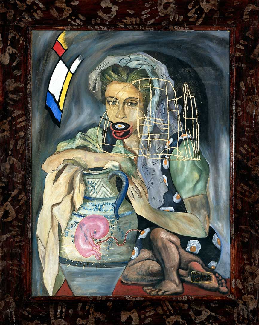 <p>Gaellas / MK (1992)</p>
<p>161 x 128 cm</p>
<p>Oil and goldpaint on oil on canvas</p>
<p>Col. Bettina Rheims, Paris, France.</p>
<p></p>