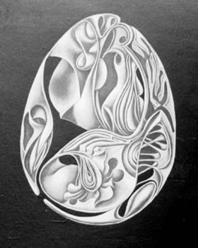 carved eggs - still life drawings by Mati Klarwein - variation 4