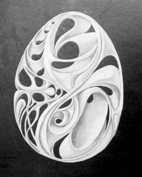 carved eggs - still life drawings by Mati Klarwein - variation 6