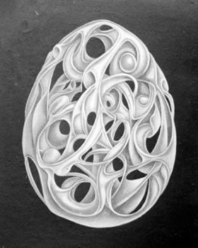 carved eggs - still life drawings by Mati Klarwein - variation 7