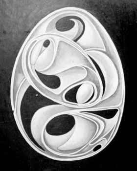 carved eggs - still life drawings by Mati Klarwein - variation 8